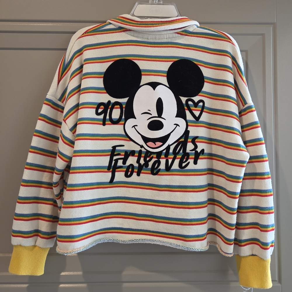 Zara Kids' White Rainbow Stripe Mickey 'Friends Forever' Pullover